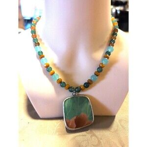 Green Autumn Colors Orange Ca H Glass Agate Aventurine Necklace 22 "